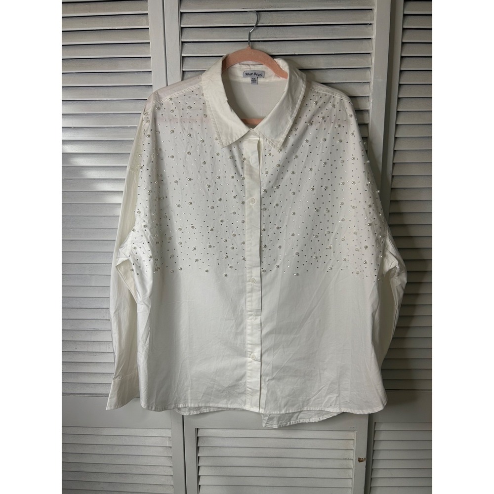 White Birch Pearl and Sequin Button Down Shirt Size 1X